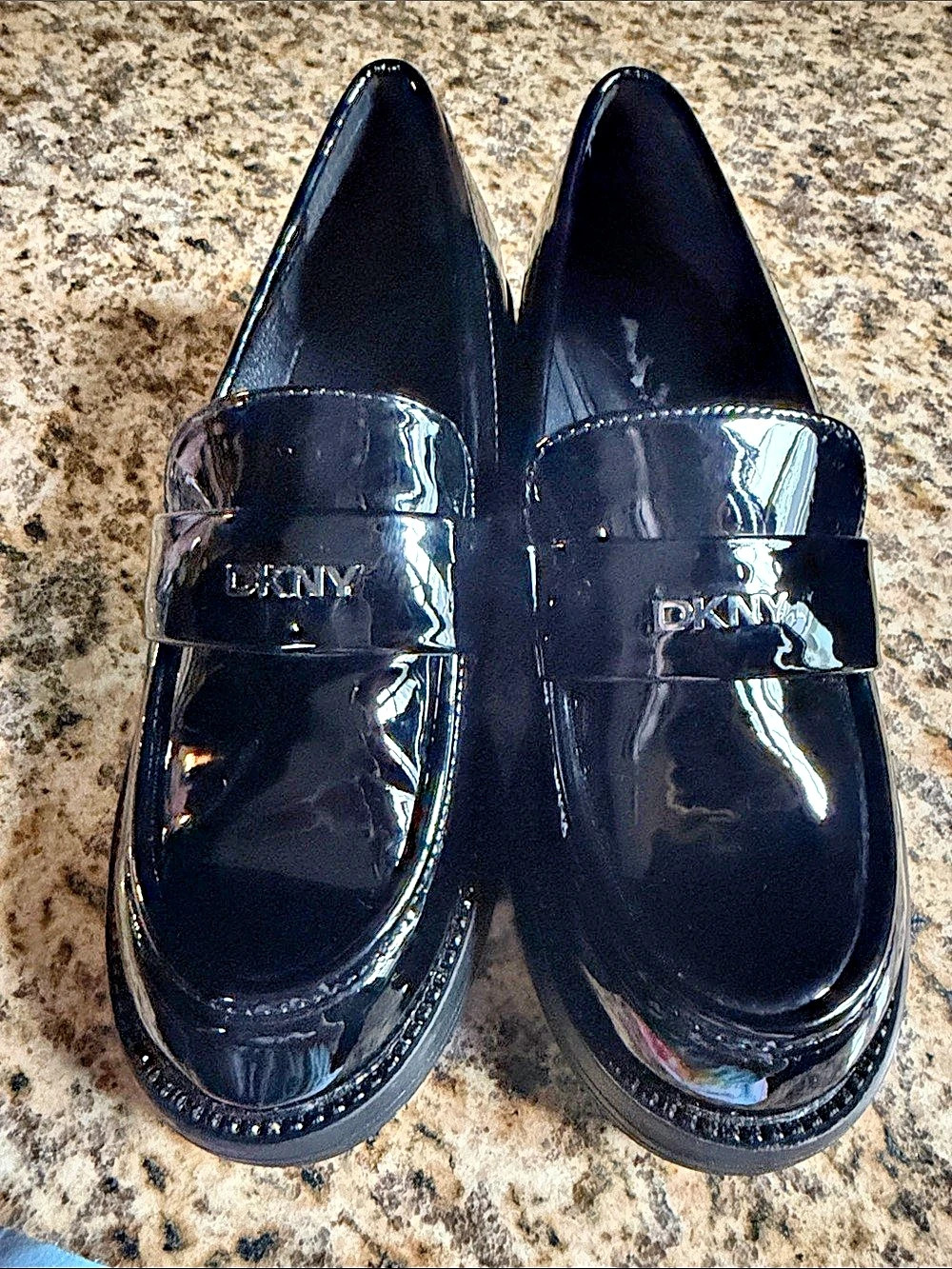DKNY Women's Patent Penny Loafer Heels in Black